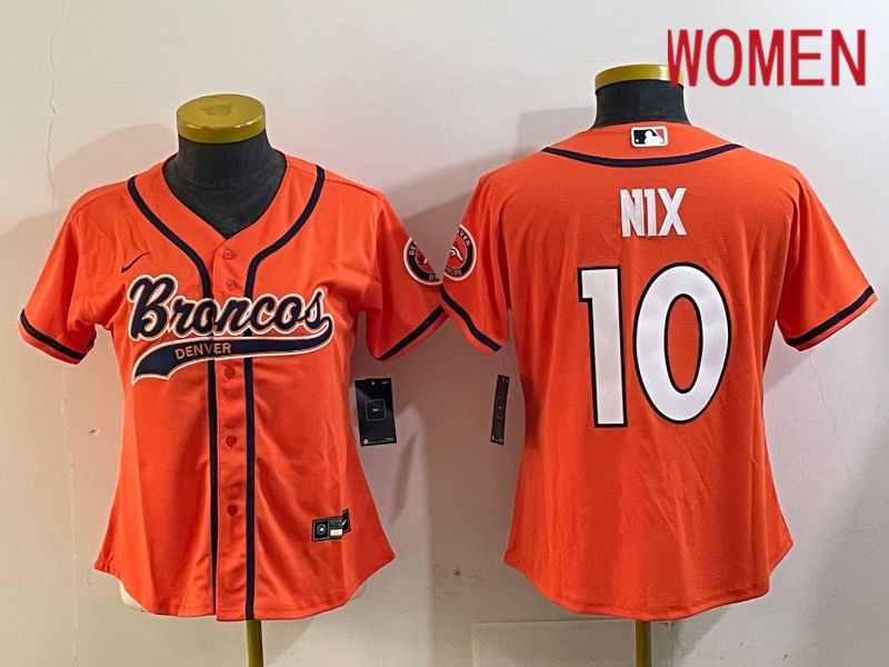 Women Denver Broncos 10 Nix Orange Joint Name 2024 Nike Limited NFL Jersey style 1